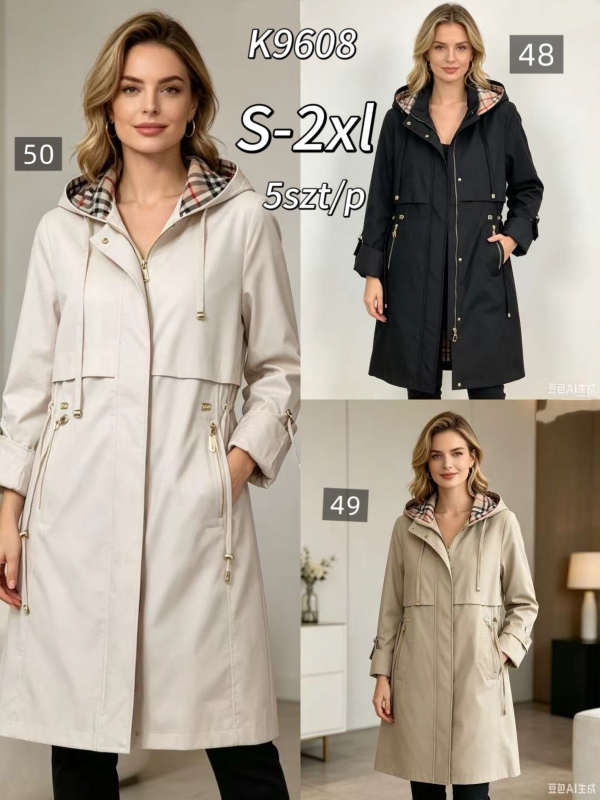 Kurtki damskie cienki Roz S-2XL, 1 Kolor .Paczka 5 szt